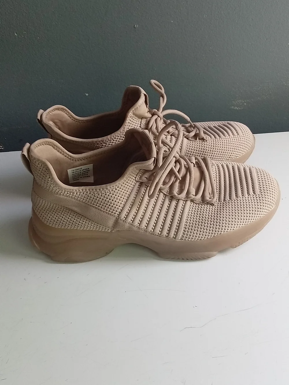 Tan Knit Lace Up Athletic Sneakers Chunky Sole Beige 10WW 16189232
